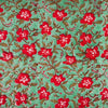 Pure Cotton Jaipuri Sea Green With Pink Red Flower Jaal Hand Block Print Blouse Fabric (80 cm)