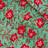 Pure Cotton Jaipuri Sea Green With Pink Red Flower Jaal Hand Block Print Blouse Fabric (80 cm)