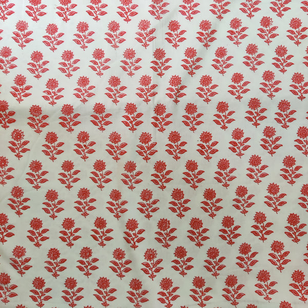 Blouse Piece 1 meter Pure Cotton Jaipuri Shades Of Peach Floral Motifs Hand Block Print Fabric