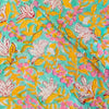 Pure Cotton Jaipuri Soft Light Blue With Pink And Yellow Jaal Hand Block Print Fabric