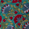 Pure Cotton Jaipuri Teal With Maroon Grey Blue Lotus Stripes Jaal Hand Block Print blouse piece Fabric( 0.95 meter)