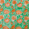Pure Cotton Jaipuri Teal With Orange Lotus Jaal Hand Block Print Fabric