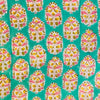 Pure Cotton Jaipuri Teal With Pink And Yellow Plant Motif Hand Block Print Fabric