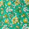Pure Cotton Jaipuri Teal With Yellow And White Floral Jaal Hand Block Print Fabric-min