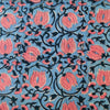 Pure Cotton Jaipuri Teapot Blue With Pink Lotus Jaal Hand Block Print Fabric