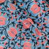 Pure Cotton Jaipuri Teapot Blue With Pink Lotus Jaal Hand Block Print Fabric