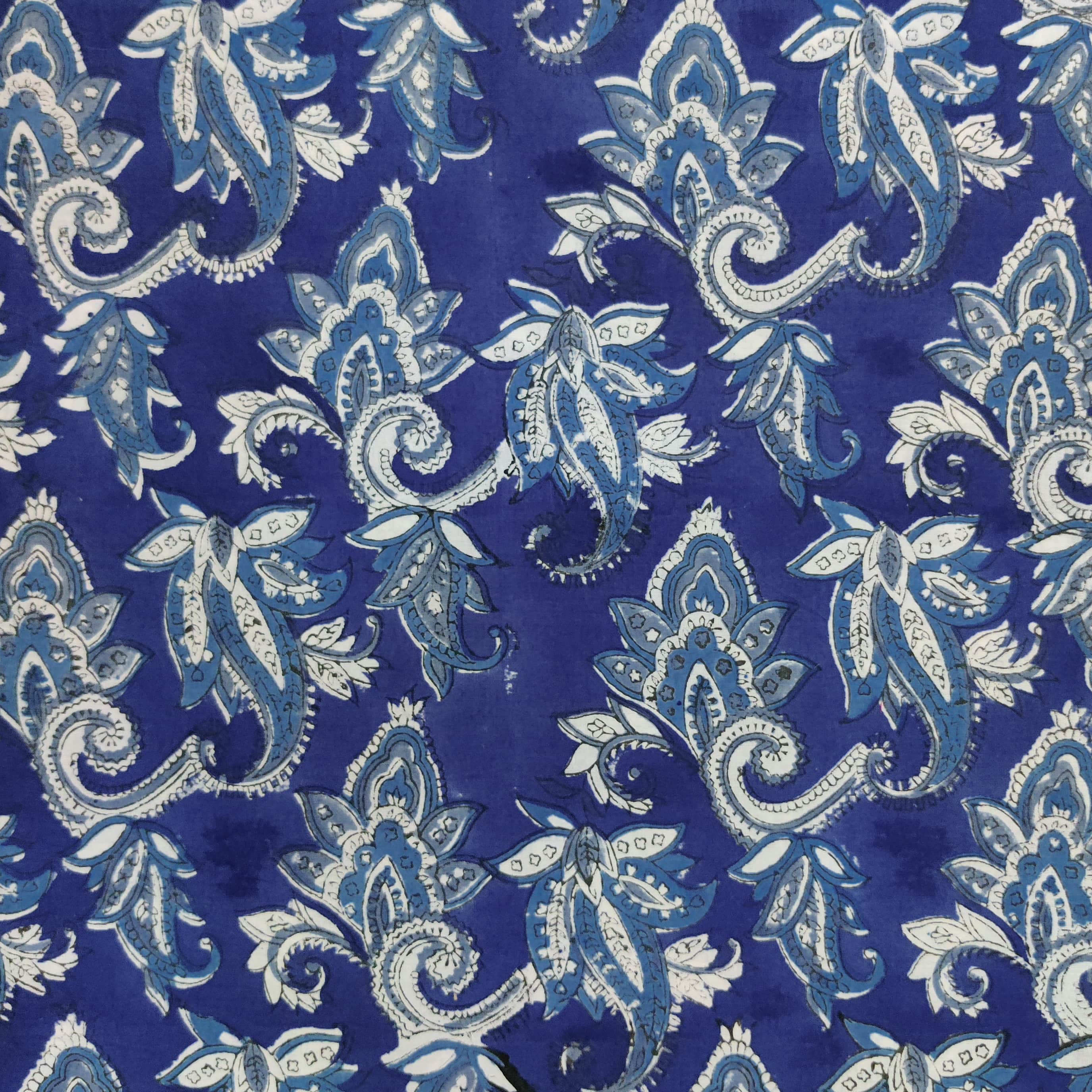 Pure Cotton Jaipuri Ujala Blue Hand Block Print Fabric – Sanskruti