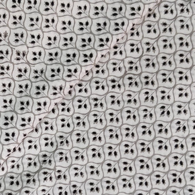 Pure Cotton Jaipuri White Mughal All Over Jaali Hand Block Print Fabric