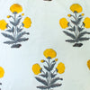 Pure Cotton Jaipuri White Self Design With Yellow Flower Hand Block Print Fabric
