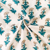 Pure Cotton Jaipuri White With Blue And Grey Tiny Flowers Hand Block Print Fabric