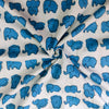Pure Cotton Jaipuri White With Blue Baby Elephant Hand Block Print Fabric