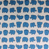 Pure Cotton Jaipuri White With Blue Baby Elephant Hand Block Print Fabric