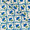 Pure Cotton Jaipuri White With Blue Flower Jaali Hand Block Print Fabric