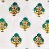 Pure Cotton Jaipuri White With Blue Flower Plant  Hand Block Print Blouse Piece Fabric ( 90 cm )