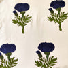 Pure Cotton Jaipuri White With Blue Genda Phool  Mughal Hand Block Print Fabric