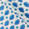 Pure Cotton Jaipuri White With Blue Peacock Jaal Hand Block Print Fabric