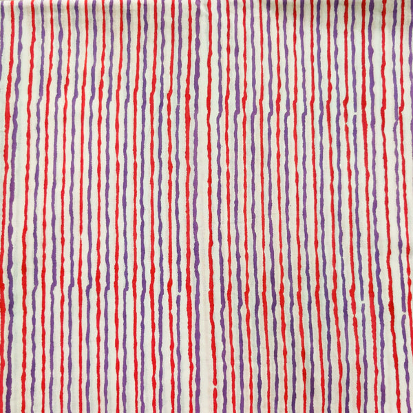 Pure Cotton Jaipuri White With Blue Red Wavy Lines Hand Block Print Fabric