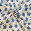 Pure Cotton Jaipuri White With Blue Schrodingers Cat Hand Block Print Fabric