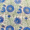 Pure Cotton Jaipuri White With Blue Shoe Flower Jaal Hand Block Print Blouse Fabric ( 1.25 Meter )