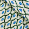 Pure Cotton Jaipuri White With Dark Green Jalli And Blue Lotus Hand Block Print Fabric