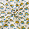 Pure Cotton Jaipuri White With Green Blue Dancing Peacock Hand Block Print Fabric