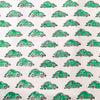 Pure Cotton Jaipuri White With Green Car Hand Block Print Blouse Piece Fabric ( 80 meter )