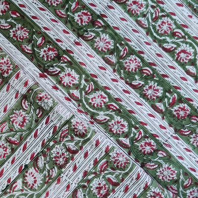 Pure Cotton Jaipuri White With Green Jaal Border Hand Block Print Fabric