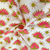 Pure Cotton Jaipuri White With Green Pink Dancing Peacock Hand Block Print Fabric