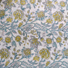 Pure Cotton Jaipuri White With Green Wild Flower Jaal Hand Block Print Blouse Fabric ( 1 Meter )