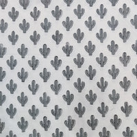 Pure Cotton Jaipuri White With Grey Cactus Hand Block Print Fabric