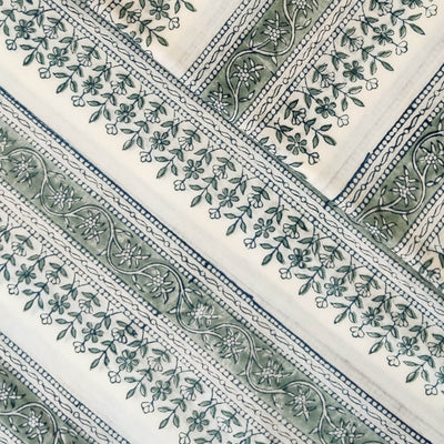 Pure Cotton Jaipuri White With Grey Intricate Border Hand Block Print Fabric