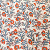Pure Cotton Jaipuri White With Orange Blue And Grey Jaal Hand Block Print Fabric