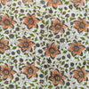 Pure Cotton Jaipuri White With Orange Grey Floral Jaal Hand Block Print Fabric