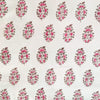 Pure Cotton Jaipuri White With Pink And Grey Tiny Plants Hand Block Print Fabric