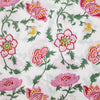 Pure Cotton Jaipuri White With  Pink And Yellow Calendula Flower Jaal Hand Block Print