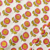 Pure Cotton Jaipuri White With Pink Sunflower Hand Block Print Fabric