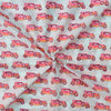 Pure Cotton Jaipuri White With Pink Vintage Cars Hand Block Print Fabric