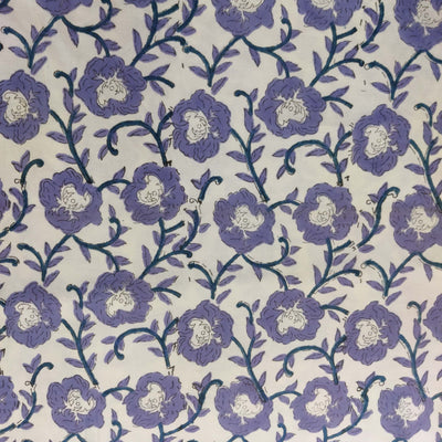 Pure Cotton Jaipuri White With Purple Jaal Hand Block Print Fabric