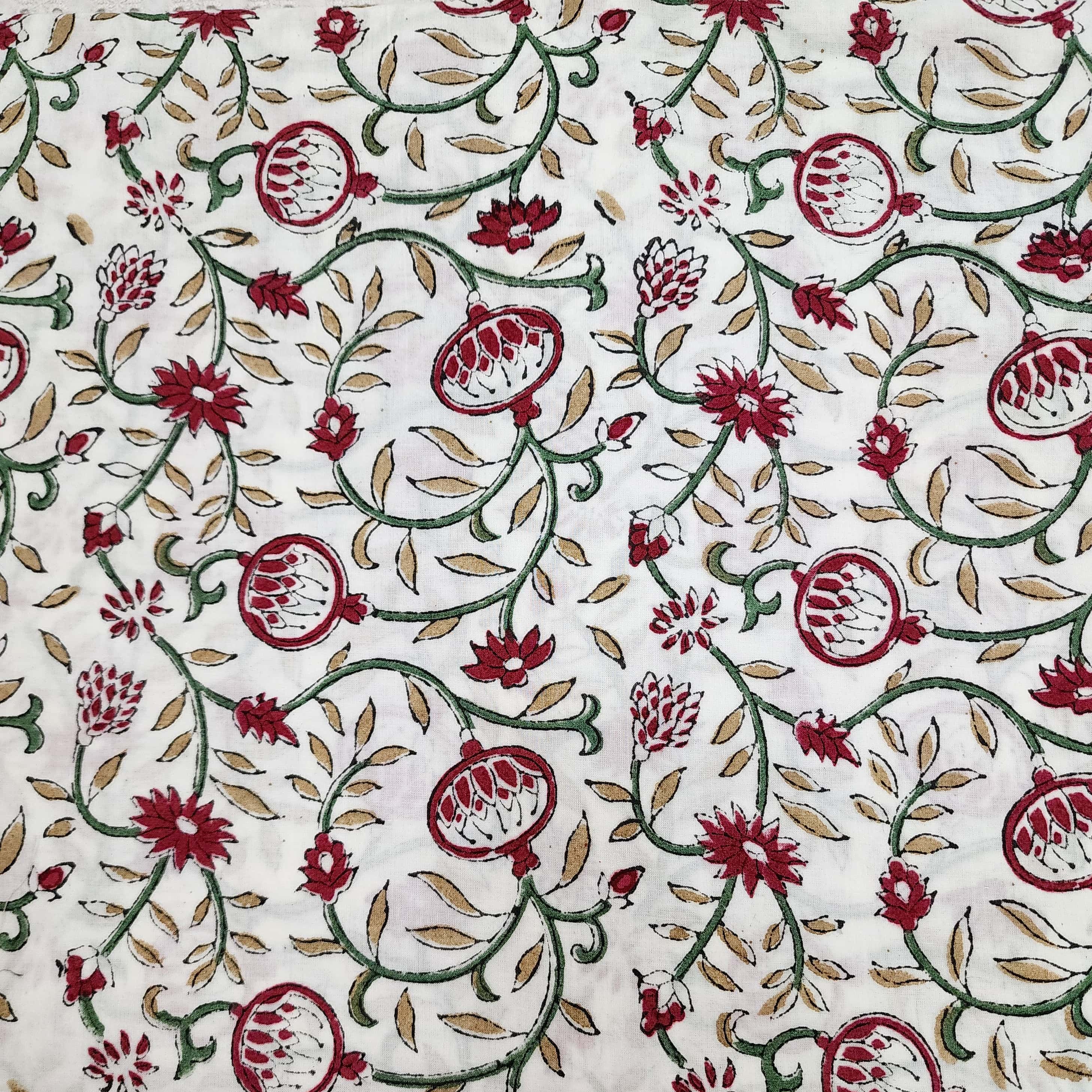 Pure Cotton Jaipuri White With Rust Pomogranate Jaal Hand Block Print ...