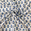 Pure Cotton Jaipuri White With Small Blue Flower Bud Plant Hand Block Print Fabric