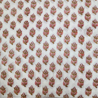 Pure Cotton Jaipuri White With Small Flower Bud Hand Block Print Fabric