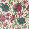 Pure Cotton Jaipuri White With Teal And Pink Wild Wild Flower Jaal Hand Block Print Fabric