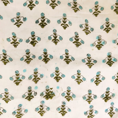 Pure Cotton Jaipuri White With Tiny Motifs Hand Block Print blouse Fabric ( 0.85 meter )