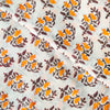 Pure Cotton Jaipuri White With Tiny Yellow Flower Plant Sapling Hand Block Print Fabric