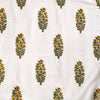 Pure Cotton Jaipuri White With Yellow Flower Flower Plant Mughal Motif Hand Block Print Fabric