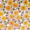 Pure Cotton Jaipuri White With Yellow Flower Jaal Hand Block Print Fabric