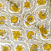 Pure Cotton Jaipuri White With Yellow Flower Motif And Creeper Hand Block Print Fabric