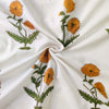 Pure Cotton Jaipuri White With Yellow Genda Plant Mughal Hand Block Print Fabric