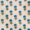 Pure Cotton Jaipuri With Blue Single Flower Hand Block Print Fabric