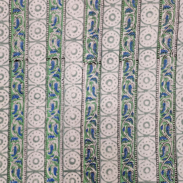 Pure Cotton Jaipuri With Green Jaal And Circlular Alternate Border Hand Block Print Fabric